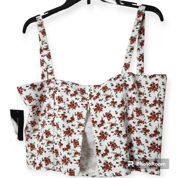 Danielle Bernstein White/Red Floral Crop Top size 10 - Picture 3 of 9